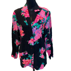Parson's Place Black and Pink Floral Union Made in USA Cottagecore Blazer 11/12